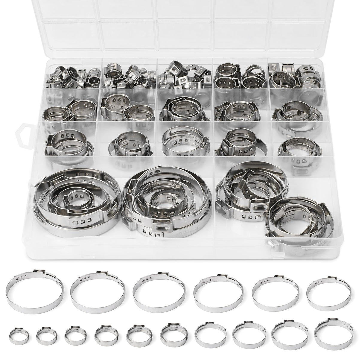 117PCS Sieqioor 16 Sizes Single Ear Hose Clamps,5.3-48.5mm(0.21–1 - Image 1