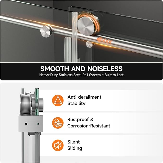 Frameless Shower Door, 56-60" W x 74" H 8mm Single Sliding Shower Door with 5/16" Clear Tempered Glass, Bathroom Glass Door for Walk-in Shower, Brushed Nickel
