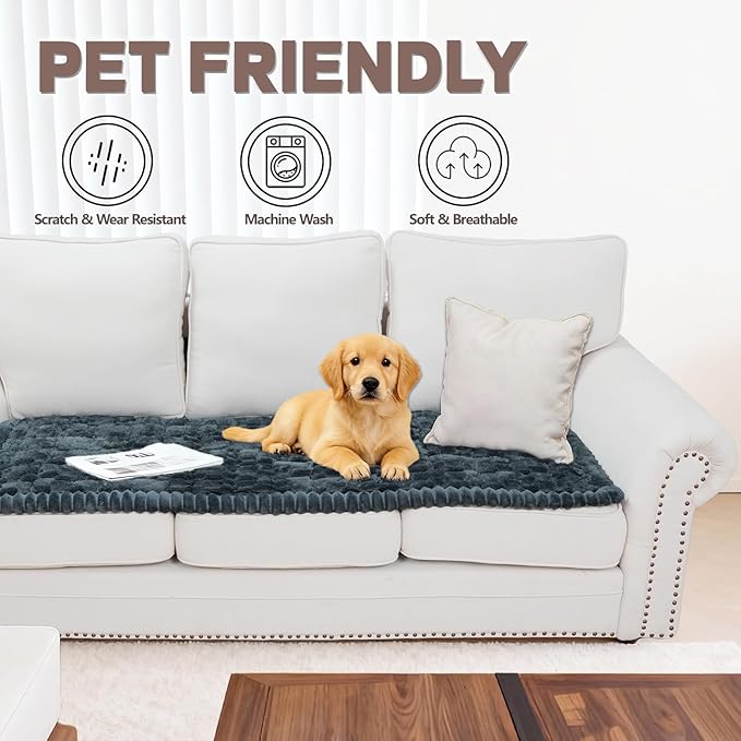Waterproof Couch Cover for Dogs Washable,Non Slip Fuzzy Durable Couch Covers for 3 Cushion Sofa Pet Friendly Sofa Cover Dog Thick Soft Slipcovers Protector Couches Mat Bed (Grey, 27.6" x 59.06")