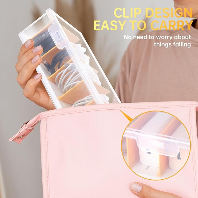 2 Pack Clear Cable Organizer Box with Lid, Plastic Charger Cable Cord Storage Organizer, Office Desk Organizers, Multifunctional Accessories Storage for Home Drawer Office, Stackable