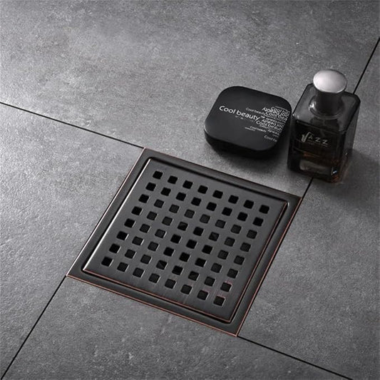 ELLO&ALLO 6 Inch Square Shower Floor Drain with Flange,Removable Quadrato Pattern Grate, SUS 304 Stainless Steel in Oil Rubbed Bronze