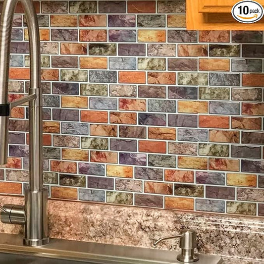 Art3d 10-Piece Peel & Stick Kitchen/Bathroom Backsplash Tiles, 12" X 12" Colorful Marble Tile Design