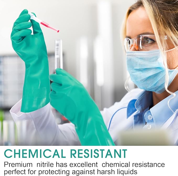 10 Pairs Chemical Resistant Gloves Heavy Duty Thick Nitrile Gloves Bulk for Cleaning, Resist Household Acid, Alkali and Oil (Medium)