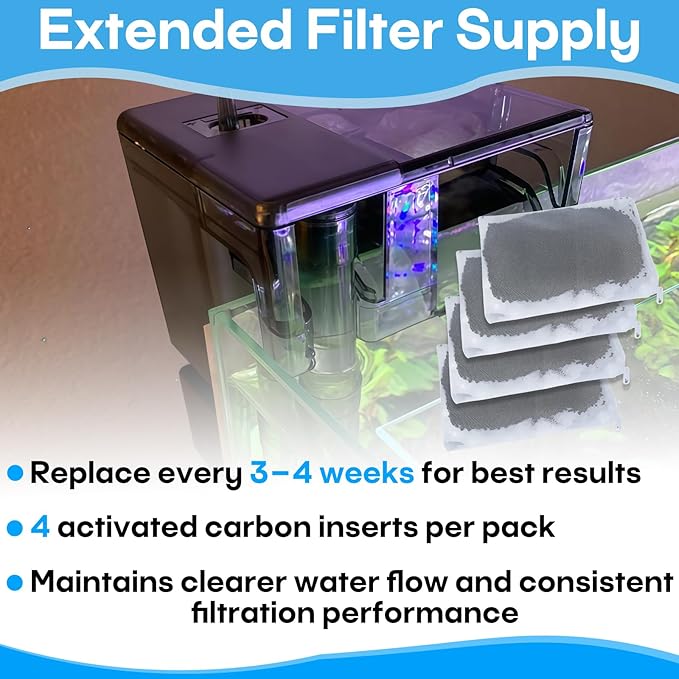 4-Pack Activated Carbon Inserts Replacement for AquaClear 70 Aquarium Filter（155-gram / Bags）,Carbon Media Fit for Fluval AquaClear up to 70 Gallons，Low-Ash Charcoal Fit Fish Tank Filter A1386，White