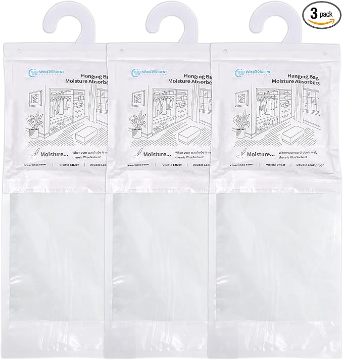 500G 3 Pack Hanging Moisture Absorbers Dehumidifier Bags - 17.6 oz Calcium Chloride Desiccant for Closet, Bathroom, Bedroom – Double Leak-Proof Design & Dual-Sided Absorption