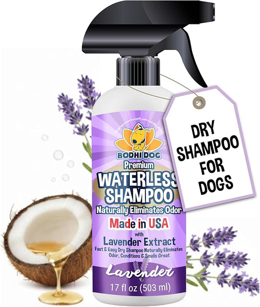 Bodhi Dog Waterless Shampoo - No Rinse Dry Shampoo for Dogs & Cats - Naturally Neutralizes Pet Smelly Odor - Safe for Puppies, Allergies & Sensitive Skin - Made in USA - Lavender (17 Fl Oz)