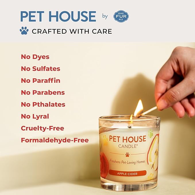 One Fur All Pet House Candle 2 Pack - Plant-Based/Soy - Clean Burning Scented, Long Lasting Pet Odor Candle for Home - Vanilla Crème Brulee