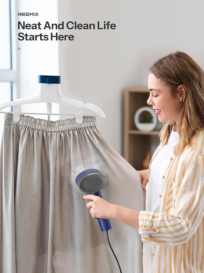Travel Steamer for Clothes, Reemix Garment Steamer with Dual Voltage 100-240V for Wordwide Use, Foldable Handheld Garment Fabric Wrinkle Remover and Steam Iron 2-in-1, 20 Second Fast Heat-up (Blue)