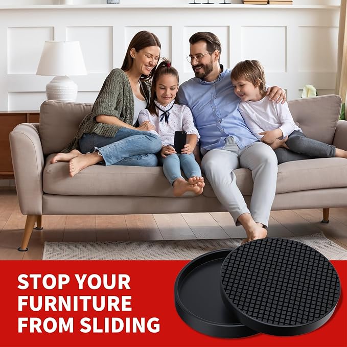 Ezprotekt Non Slip Furniture Pads, 8 Pcs 3.5" Anti Skid Rubber Furniture Caster Cups, Anti-Slip Furniture Coasters for Hardwood Floors, Anti Slide Floor Protectors for Bed Couch Stoppers (Black)