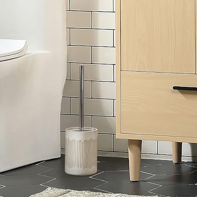 Bathroom Accessories Ceramic Toilet Brush Set - Toilet Bowl Brush and Holder (Ivory White)