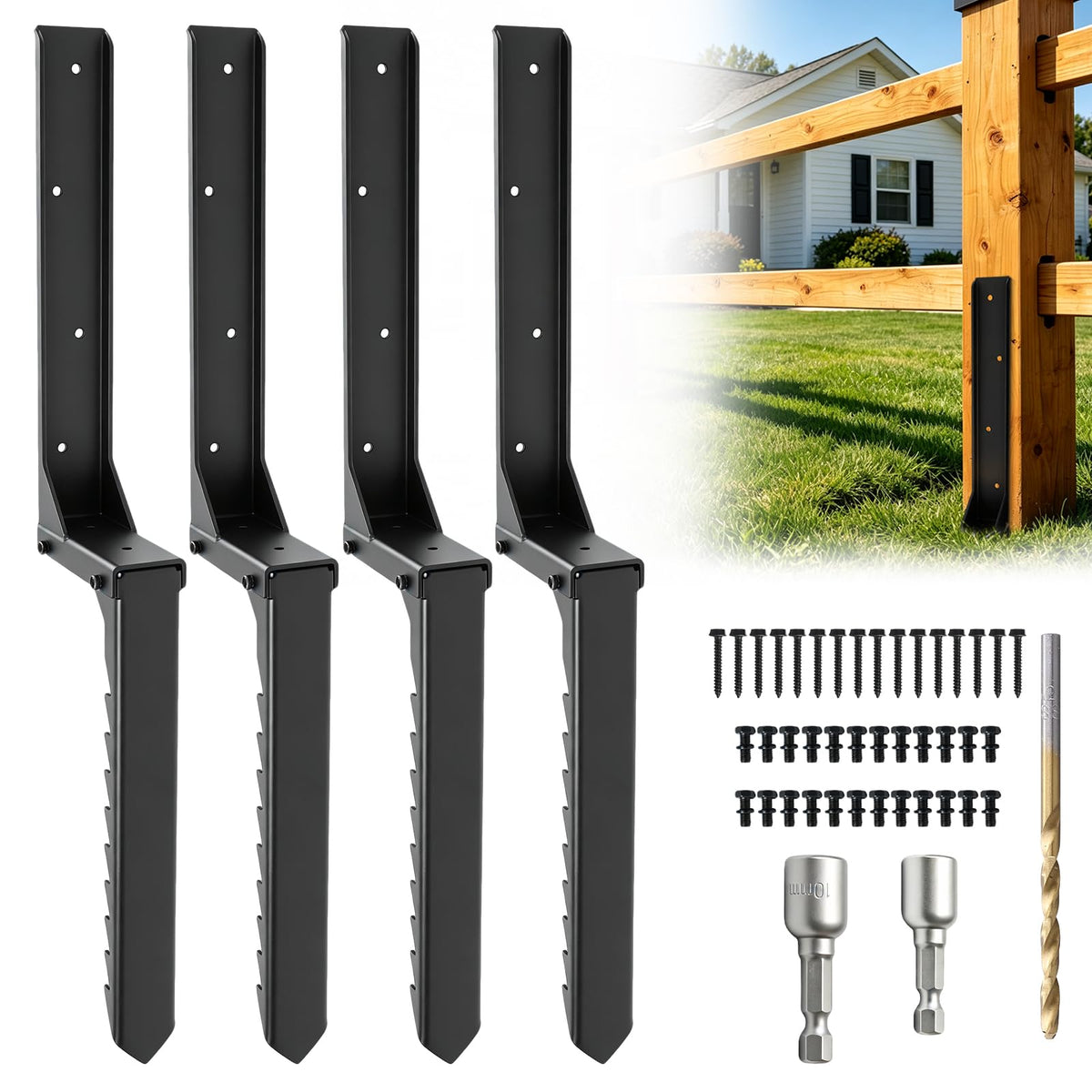 4Pcs Fence Post Repair Kit, H-Shaped Anchor Ground Spike, 3mm - Image 1