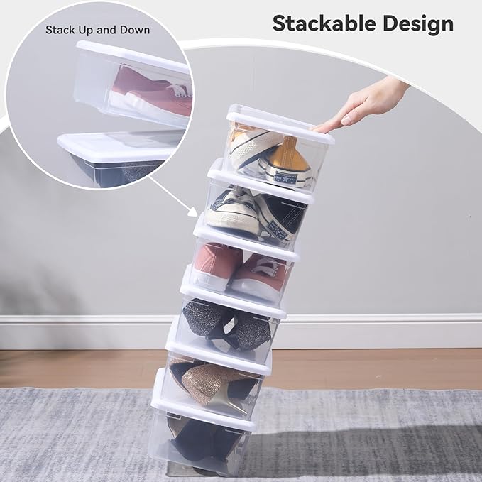 novelinks 6 Quart Clear Plastic Storage Bins with White Lids Stackable Box Craft Storage Organizing Container Sensory Bin,8 Pack