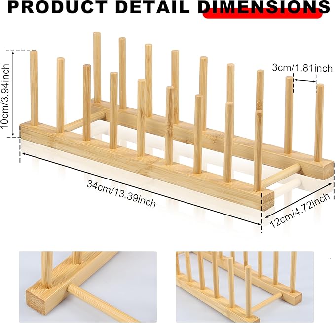 3Pcs Bamboo Dish Dying Rack Bamboo Plate Dish Rack Multifunctional Pot Lid Organizer Holder Easy to Use Bowl and Plate Storage Rack Practical Dish Drainer Drying Rack for Home Kitchen