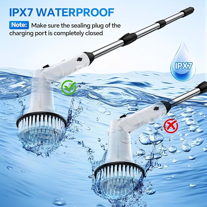 Electric Spin Scrubber, Cordless Cleaning Brush with 9 Replaceable Brush Heads, Tub and Floor Tile 360 Power Scrubber Dual Speed with Adjustable Detachable Handle for Bathroom Kitchen Car (9)