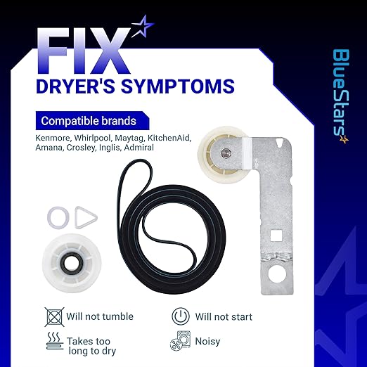 BlueStars 661570V 661570 & 279640 & W10837240 Dryer Drum Belt Idler Pulley and Pulley Kit - Compatible with Whirlpool Maytag Kenmore Dryers WED9200SQ0 WED5600XW0 WED9200SQ0 GEW9250PW1