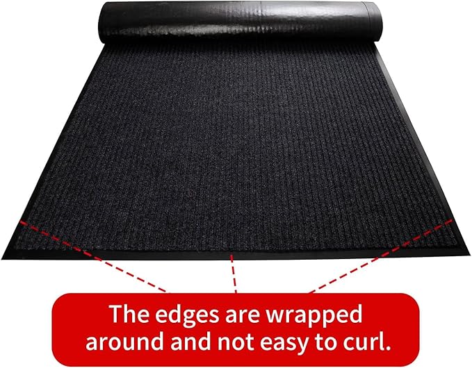TANYOYO 2' X 4' Commercial Grade Door Floor Mat Brush Step Entrance Mat Vinyl Backed Utility Doormat Heavy Duty Floor Mat Commercial Outdoor Carpet Indoor Entrance Rugs，Black