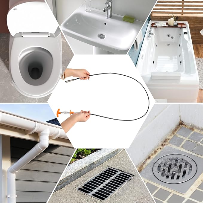Drain Snake, Drain Clog Remover - Gutter Cleaning Tools Drain Cleaner for Toilet Sewer Shower Kitchen Bathroom Tub Clogged Drains Opener Cleaning Tool, Flexible Grabber Claw Pick Up Reacher (63 inch)