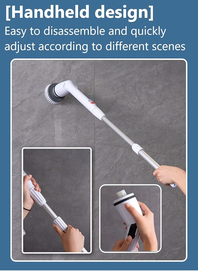 Electric Spin Scrubber, Electric Cleaning Brush Scrubber 360 Cordless Power Cleaning Brush with Telescopic Rod Handle, Portable Spin Scrubber for Cleaning Kitchen, Floor, Toilet, 3 Brushes & a Holder