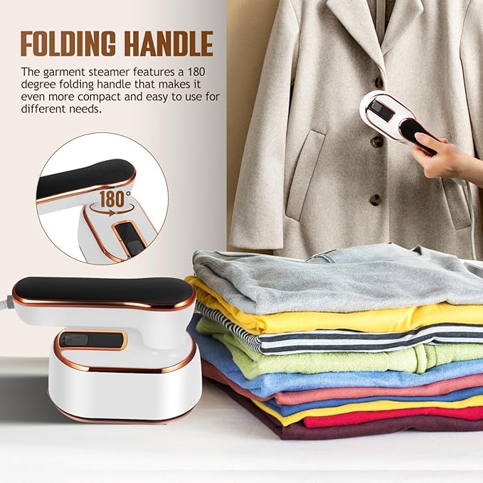 STOBAZA Portable Travel Garment Steamer with Folding Handle 1000W Fast Heat Handheld Clothes Steamer Large Water Tank 4 Steam Settings for Home and Office Wrinkle Removal