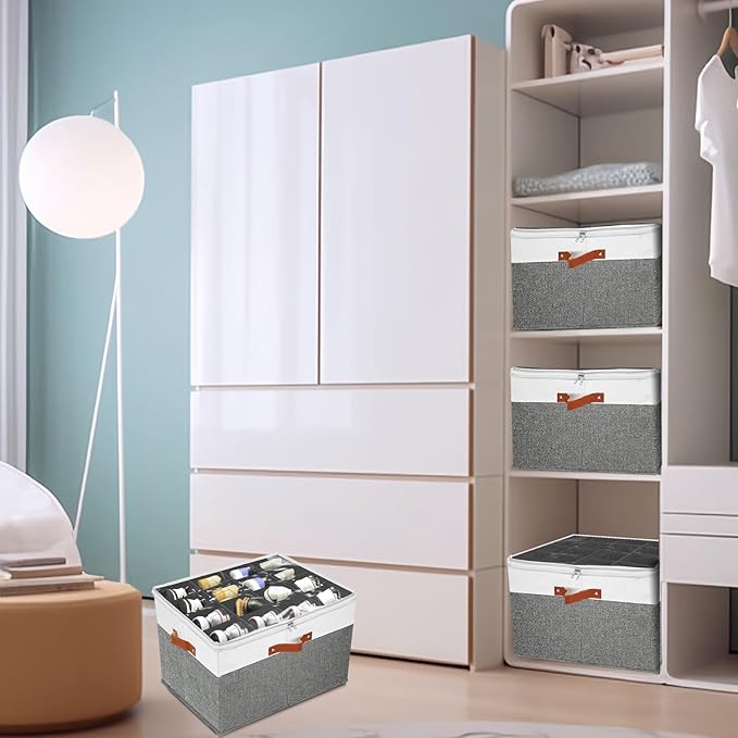 2 PACK Shoe Storage Organizer for Closet,Stackable Shoe Storage Box for Entryway,Cube Storage Cabinet,Organizador De Zapato,Folding House Container with Clear Cover,Holder Shoe Rack(Grey)