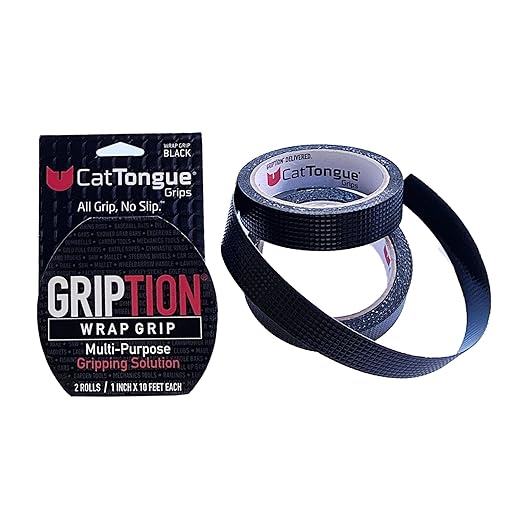 CATTONGUE GRIPS Non-Abrasive Grip Tape Wrap - 1” Thick Heavy-Duty, Waterproof Anti-Slip Tape for Wrapping Tools, Bats, Gym Equipment - Indoor & Outdoor Anti-Slip Solution (Black, 1-Pack)