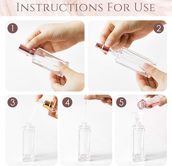 Domensi 30 Pcs 10/20/30 ml Perfume Travel Refillable Bottles Glass Spray Bottle Perfume Atomizer for Cologne Dispenser Leak-proof Fragrance Bottles Atomizer Pump Bottle Kit (Rose Gold)