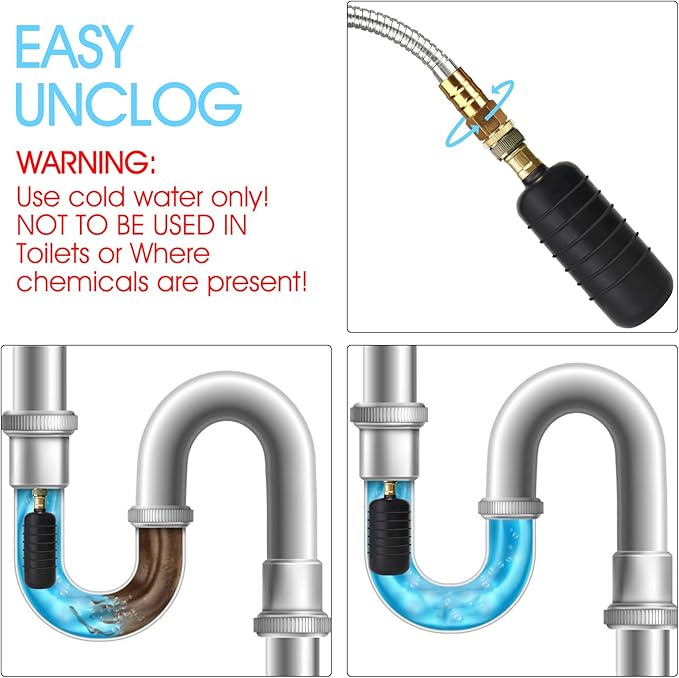 Drain Cleaning Bladder Unclogger Main Drain&Sewer Line,Water-Powered Clog Cleaner Fits 4 to 6 Inch Pipes Includes Bathroom,Swimming Pool,Basement,Bathtub,Kitchen Sink