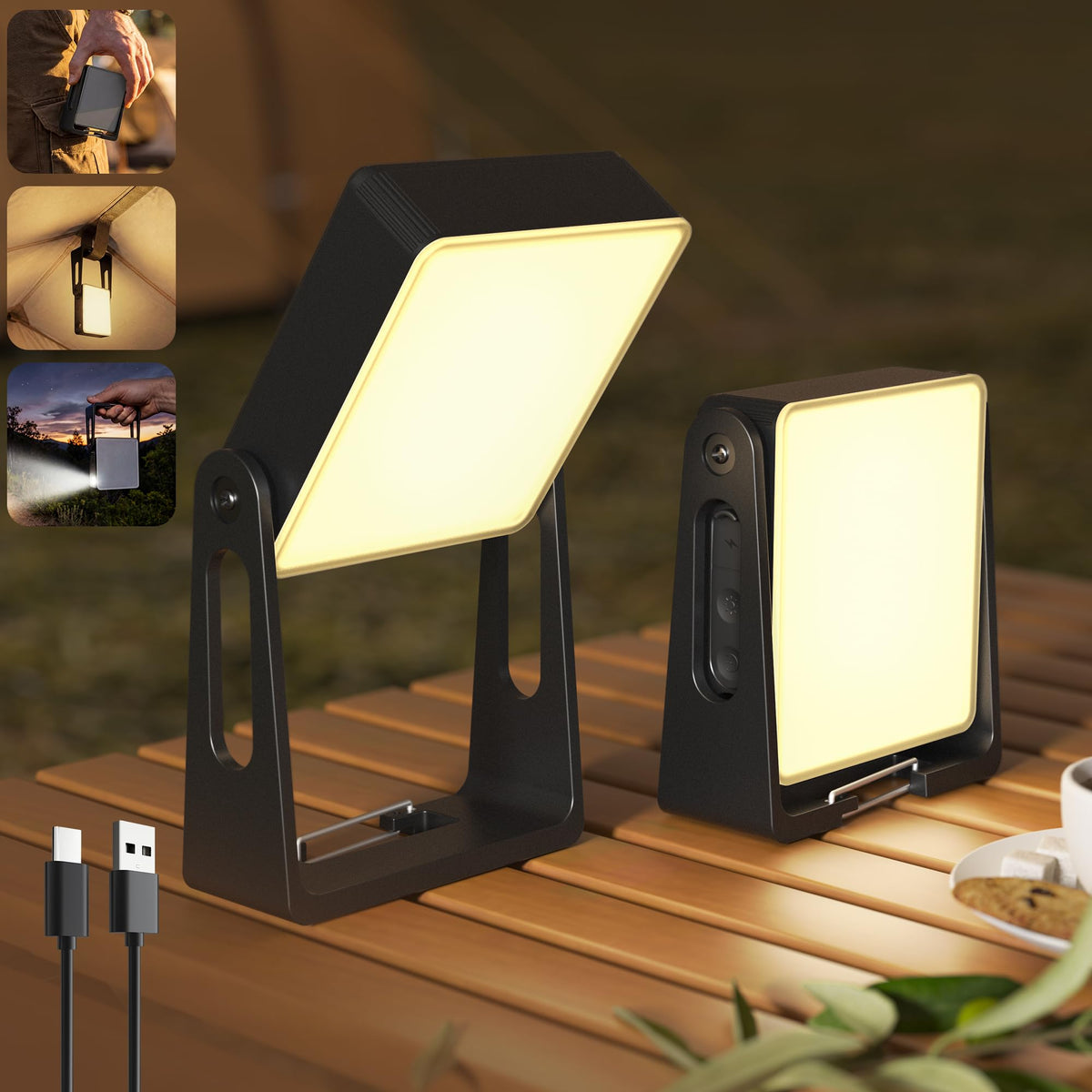 Rechargeable Camping Light Lamp, 2 Pack 4000mAh Dimmable - Image 1