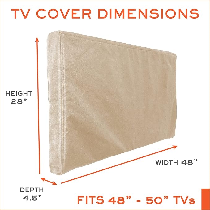 Outdoor TV Cover 48, 49, 50 inch - with Zipper, Weatherproof, Waterproof 360 Degrees Protection, Soft Non Scratch Interior - Beige