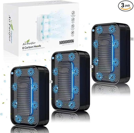 Air Ionizers for Home (3 Pack), 10 Times Efficiency Improvement, 99% Odor Eliminator for Pet Odors, Plug In Negative Ion Air Purifiers for Bedroom, Kitchen, Office - Dust, Smoke Smell (Black)