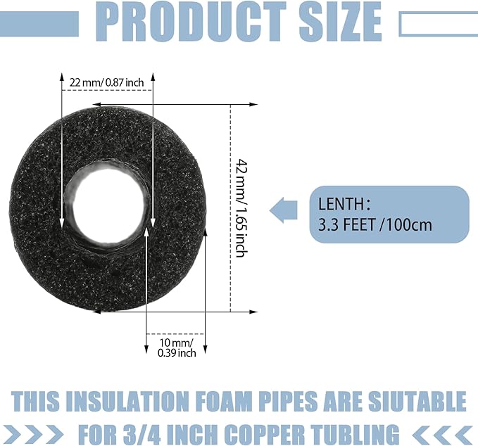 Amylove 12 Pcs 3.3 Feet Foam Pipe Insulation Foam Tube Insulating Water Pipe Pool Swim Noodles Pre Slit Heat Preservation Pipes Covers for Tubing Outdoor Winter Freeze Protection(Black,3/4 Inch)