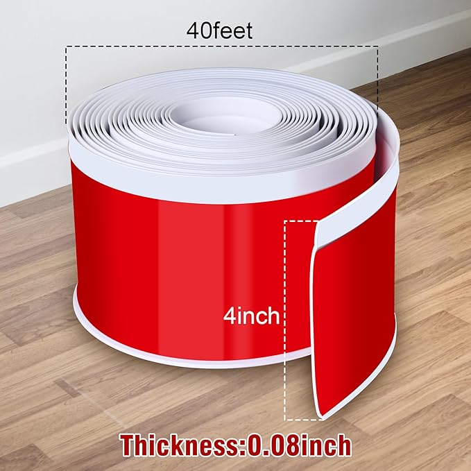 Vinyl Baseboard Molding Trim 4 Inch x 40 Feet Peel and Stick Baseboard Trim Flexible PVC Cove Base Moulding Self-Adhesive Trim for Garage Bathroom Cabinet Floor Walls, White