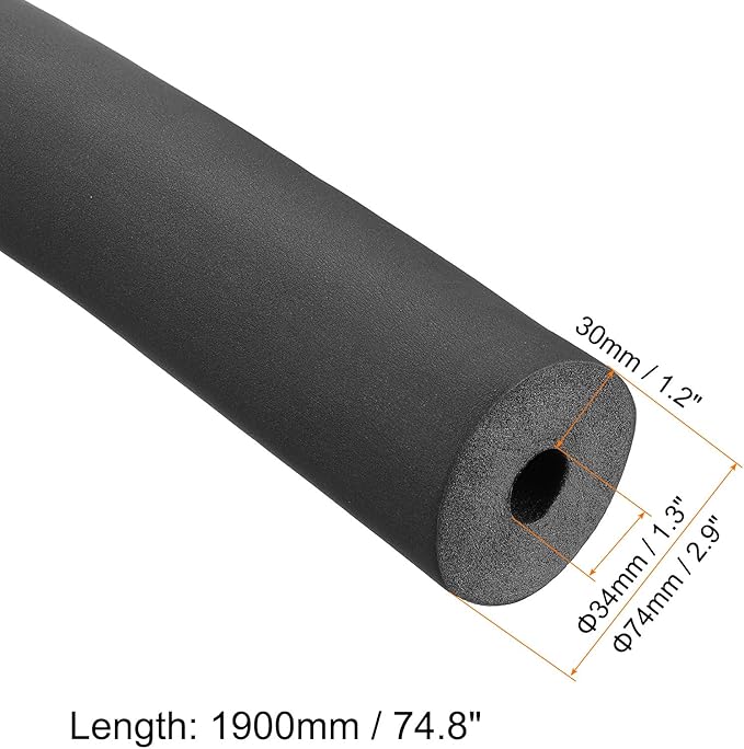 PATIKIL 74.8" Lx1.3 IDx0.8 T Pipe Insulation Foam Tube, Water Pipe Insulation Tubing Heat Preservation for Plumbing Water AC Pipe Sprinkler Spigot, Black