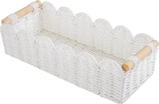Toilet Paper Storage Basket Bathroom Counter Organizer Wicker Baskets for Organizing Cute Basket for Bedroom Nursery Room Kitchen Bathroom Decor-White