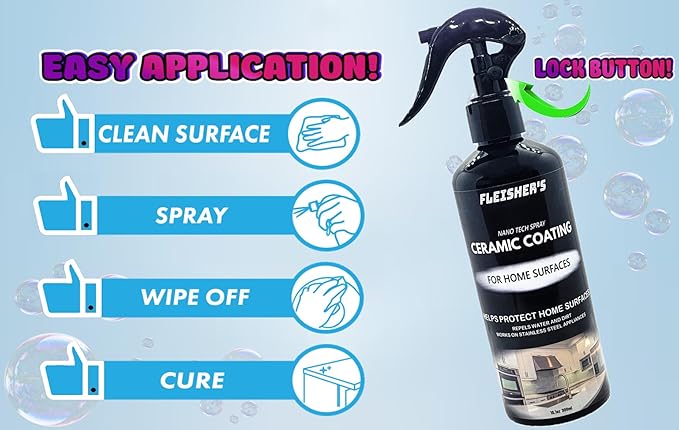FLEISHER'S Home Ceramic Coating Spray - for Home Surfaces - Hydrophobic Nano Technology, Shine and Protect Kitchen and Bathroom Surfaces, Repel Stains and Grime, House Ceramic Spray