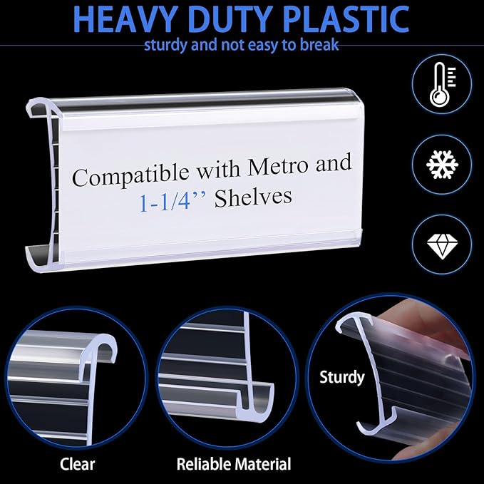Yulejo 250 Pieces Wire Shelf Label Holders Wire Label Holder Plastic Shelf Tags for Shelving Clips with Paper Inserts, Compatible with 1-1/4 Inch Shelves