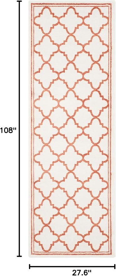 SAFAVIEH Amherst Collection Runner Rug - 2'3" x 9', Beige & Orange, Moroccan Trellis Design, Non-Shedding & Easy Care, Ideal for High Traffic Areas in Living Room, Bedroom (AMT422F)
