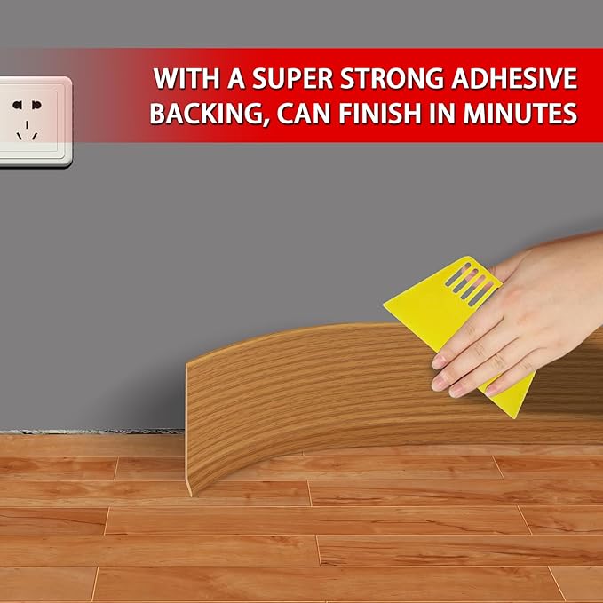 Vinyl Wall Base Baseboard Molding Trim 6" Flexible Self Adhesive Rubber Wall Base Moulding Trim Peel and Stick Design, 6 Inch x 60 Feet, Yellow Wood