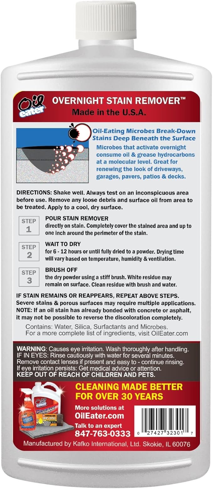 Oil Eater Overnight Concrete Stain Remover – Driveway, Garage & Paver Oil Stain Cleaner