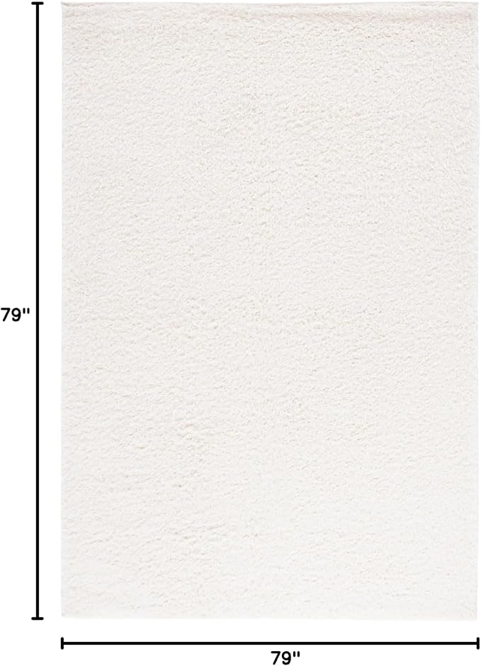 SAFAVIEH Lindsay Shag Collection Area Rug - 6'7" Square, Ivory, Solid Design, Plush 1.8-inch Thick, Ideal for High Traffic Areas in Living Room, Bedroom, Dining Room (LNS560A-7SQ)
