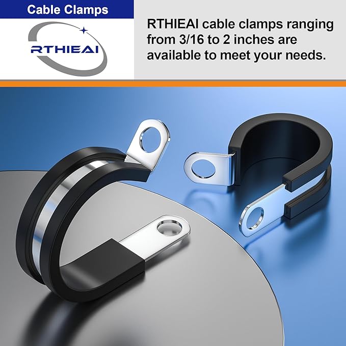50 PCS 1/2 Inch Cable Clamps, 304 Stainless Steel Cable Clamps, Insulated Clamp, Hose Clamp, Pipe Clamp, Sturdy Clamp, and Wire Clamp by RTHIEAI