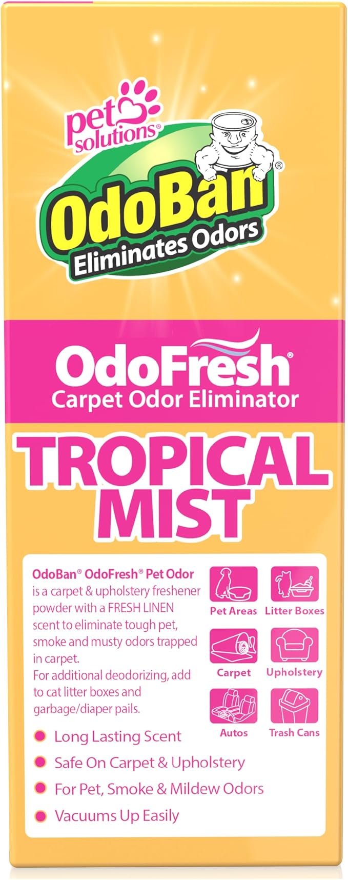 OdoBan OdoFresh Carpet and Room Deodorizer Powder for Home Smells and Odors Including Smoke, Pet Urine, Dogs, and Cat Litter, Made in the USA, Tropical Scent, 36 Ounces