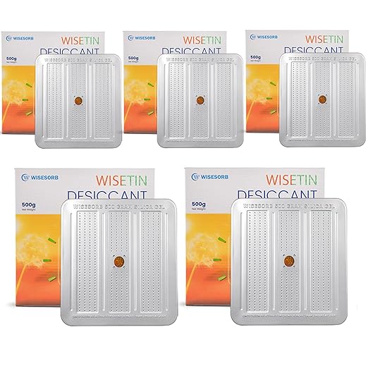 5 Packs 500 Gram Desiccant Canisters, Indicating & Rechargeable Gun Safe Dehumidifier, Portable Desiccant Canister, Silica Gel Moisture Absorber for Storage