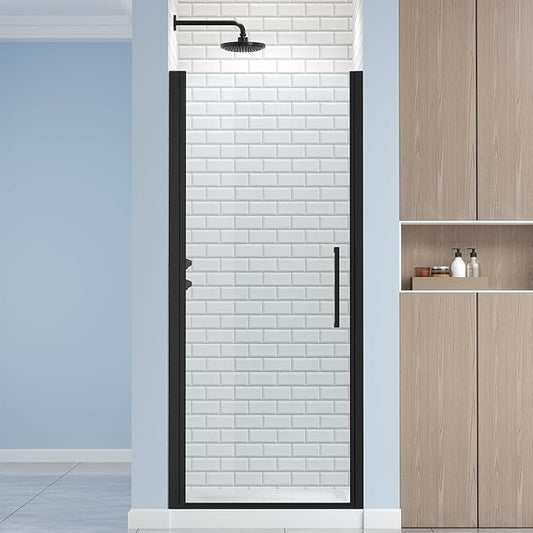 Frameless Pivot Shower Door 32.8-34" W X 72" H, 1/4" (6mm) Clear SGCC Tempered Glass, Hinged Pivot Swing Shower Door, Reversible Installation, Easy to Clean, Matte Black