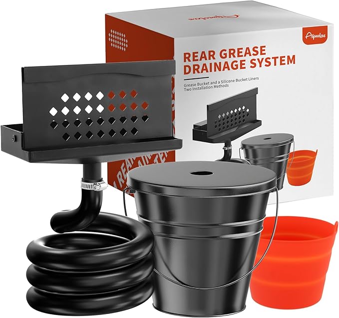 Rear Grease Drainage System for Blackstone, Grease Gate for Blackstone Grease Cup Upgraded Two mounting Options Blackstone Accessories Set with Grease Trap,Grease Bucket and a Silicone Bucket Liners