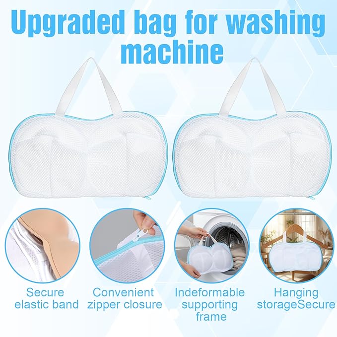 2 Pack Bra Washing Bags for Laundry, Reusable Washable Bra Laundry Bag with Handle, Non-Deform Mesh Wash Bag for Washing Machine Storage Travel