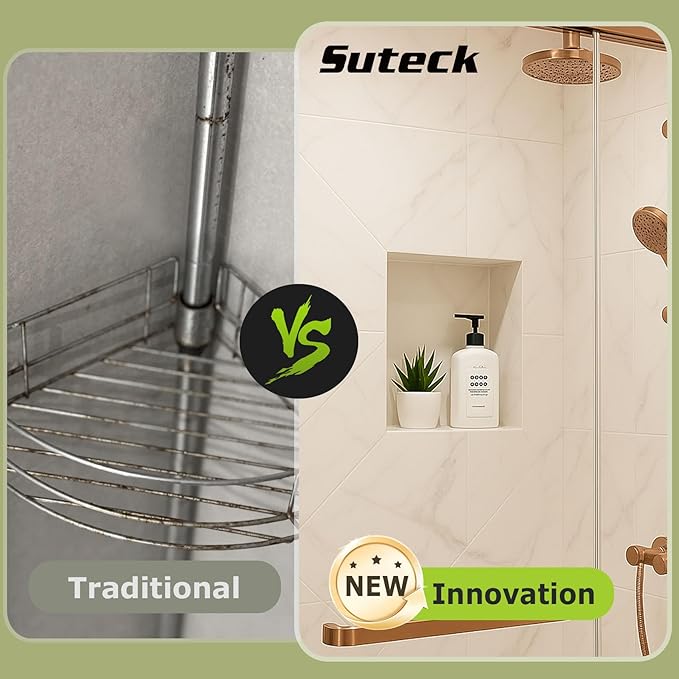 Suteck 16-Inch x 14-Inch x 6-Inch Recessed Shower Niche, Single Shelf, Ready for Tile, Black