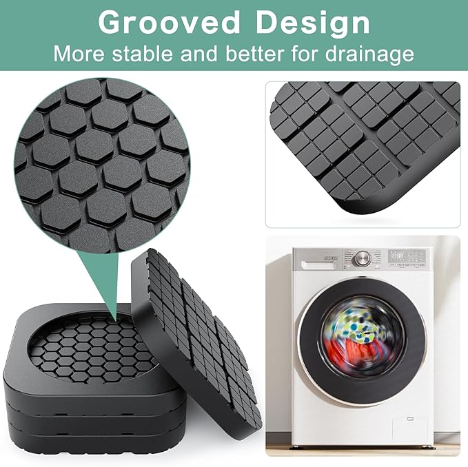 DEWEL Anti Vibration Pads for Washing Machine, Washer and Dryer Pedestals, Rubber Washing Machine Foot Pads Shock Absorbing & Non-Slip Protect The Laundry Room Floor (4 Pcs)