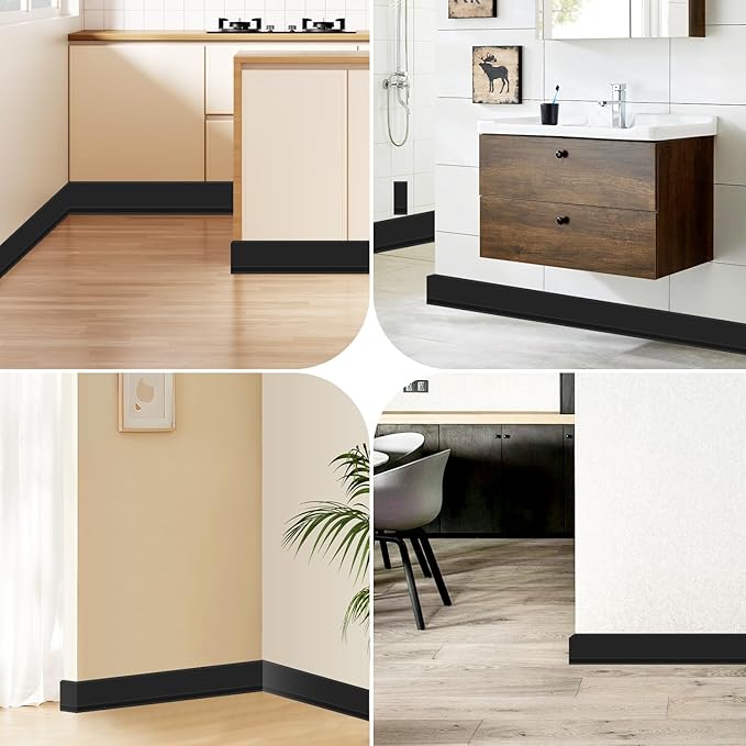 Flexible Baseboard Molding Trim 3 Inch(W) x 66 Feet(L) Self Adhesive Vinyl Wall Base Peel and Stick Cove Base,Rubber Wall Base. (Black)