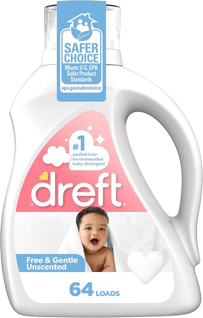 Dreft Free & Gentle Liquid Laundry Detergent, Free of Dyes and Perfumes for Families, 64 loads